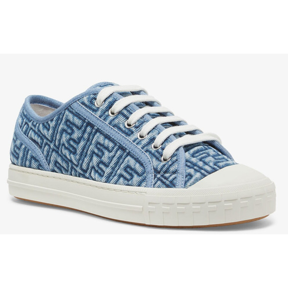 Fendi Domino Blue Denim FF Logo White Platform Logo Low Top Trainer Sneaker 38 - Picture 3 of 14